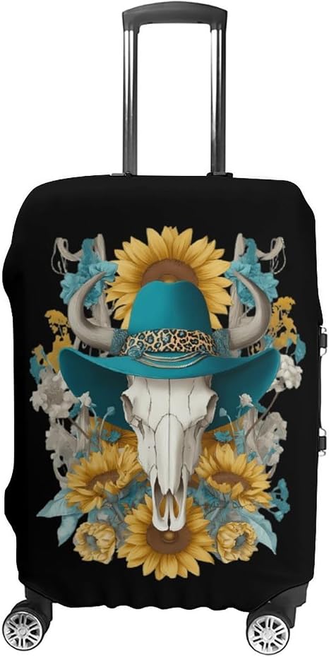 Western Cow Skull Floral Luggage Cover Fits 19-32 Inch L - skull suitcase