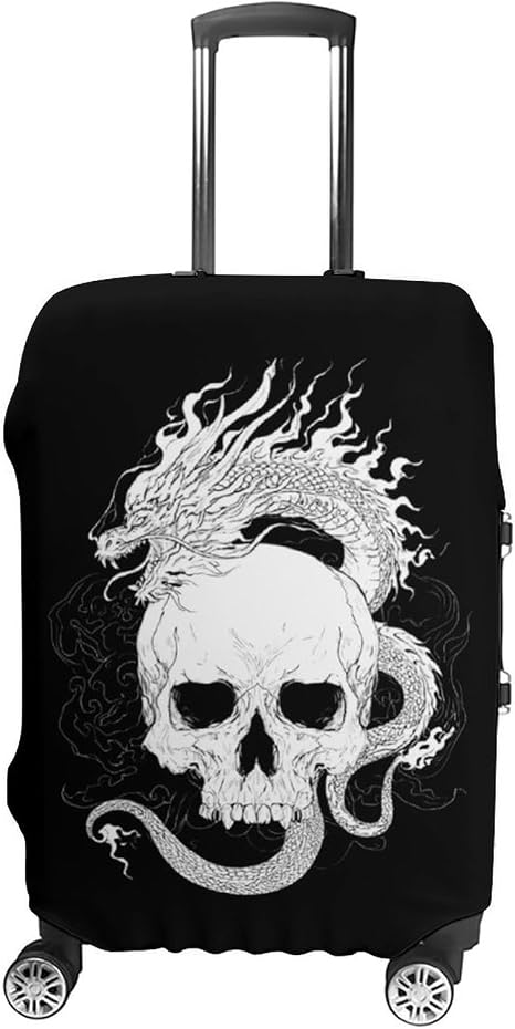 Skull And Dragon Luggage Cover Fits 19-32 Inch S - skull suitcase