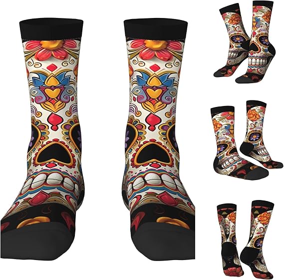 Funny Socks for Men Women Moisture Wicking Cushion Athletic Crew Socks - sugar skull boots