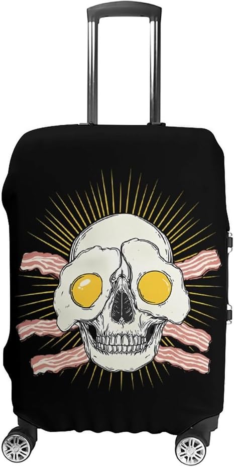 Skull Fried Eggs Bacon Luggage Cover Fits 19-32 Inch S - skull suitcase
