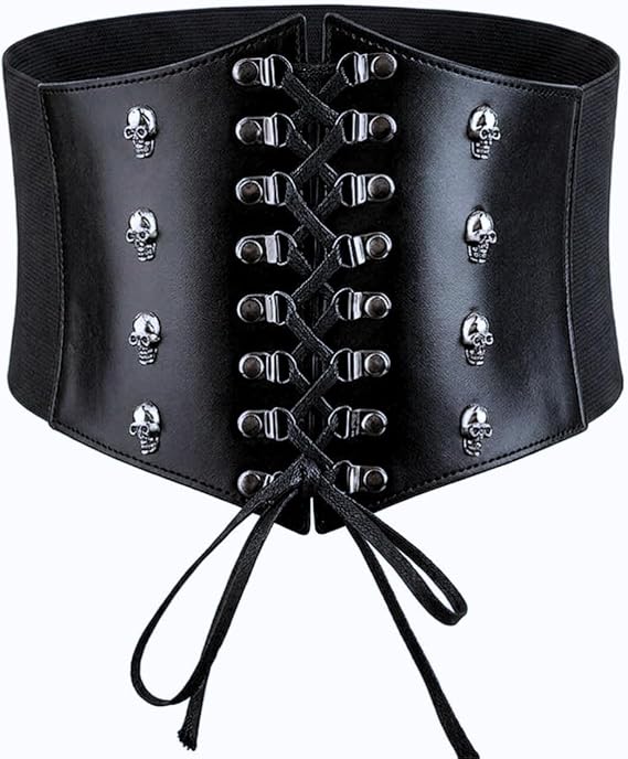 Vintage Punk Gothic Leather Corset Belt for Women, Wide Lace-Up Waist Belt