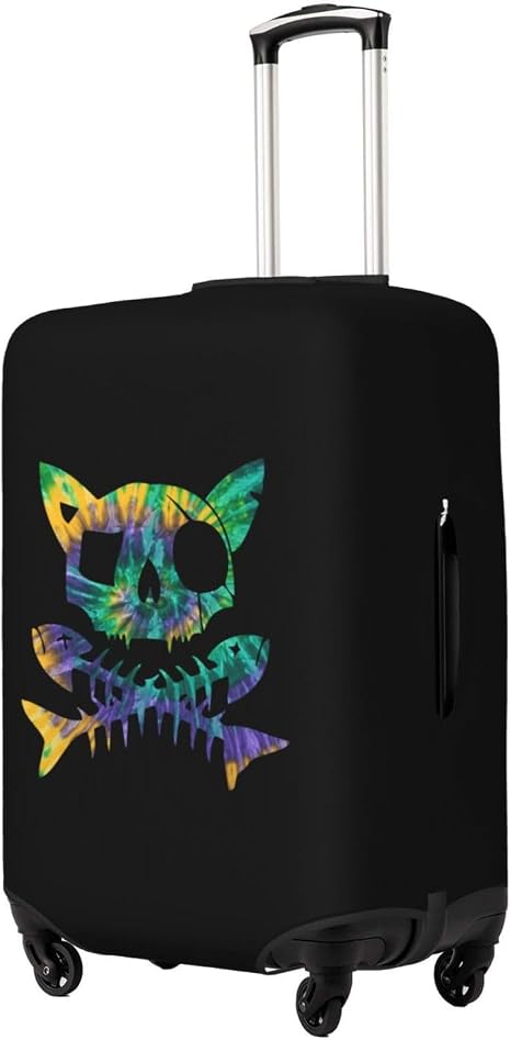 Pirate Cat Skull and Crossbone Travel Luggage Cover Suitcase Protector Fits 18-32 Inch Case (Black, XL (for 29-32 inch luggage)) - skull suitcase