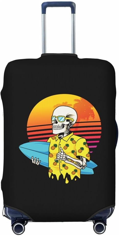 Summer Skull Surfing Travel Luggage Cover Suitcase Protector Fits 18-32 Inch Case (Black, XL (for 29-32 inch luggage)) - skull suitcase