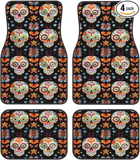 Sugar Skulls Butterfly Carpet Car Floor Mats,Universal Fit for Cars,Suvs,Trucks - skull carpet