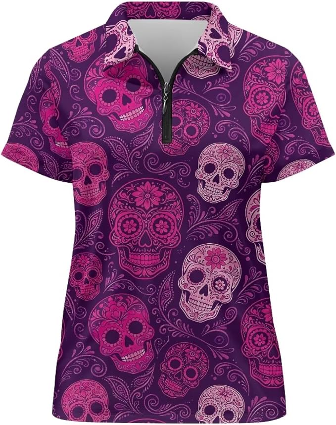 Women's Short Sleeve Golf Top Athletic Polo - skull leggings