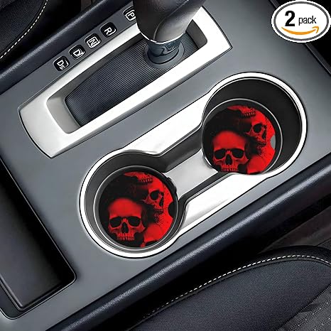Car Cup Holder Coaster for Red and Black Abstract Skull - skull coaster