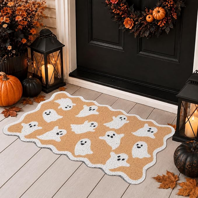 Halloween Door Mat with Wavy Edge ,Coir Outdoor Welcome Mat 29 x 17 Inch
