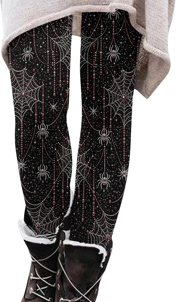 Women's Fall High Waist Stretch Halloween Pumpkin Ghost Skull Print Leggings for Holiday Party Costume - skull leggings