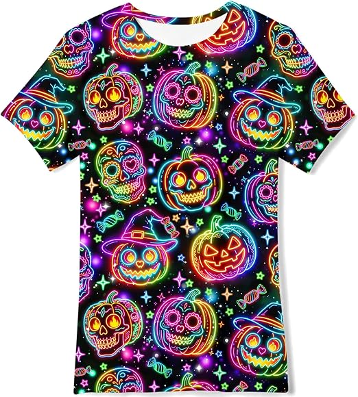 RAISEVERN Boys Girls 3D Graphic Printed T-Shirts Short Sleeve Summer tees for 4-14 Years - skull tshirt