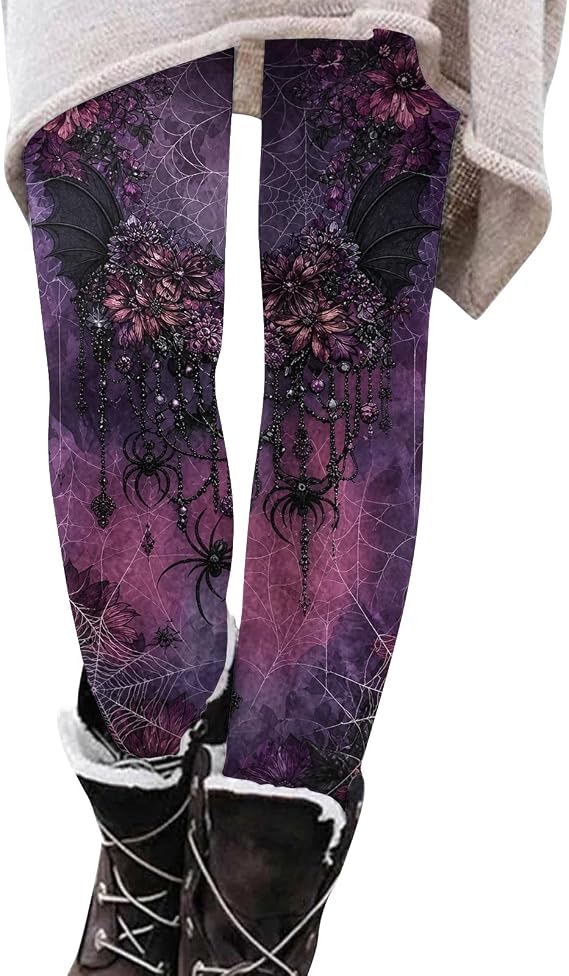 Women's Fall High Waist Stretch Halloween Pumpkin Ghost Skull Print Leggings for Holiday Party Costume - skull leggings