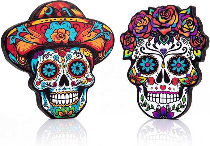 Wesiti 2 Pcs Day of the Dead Wooden Figurines, Sugar Skull Couple Decor - skull candle