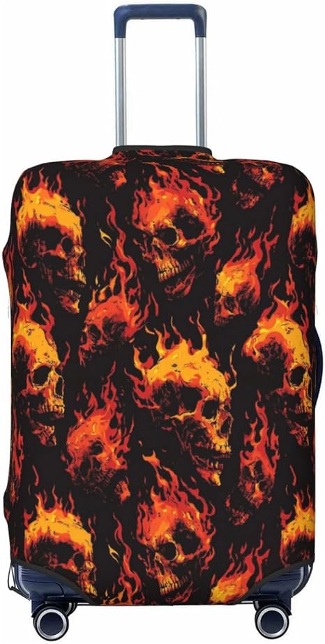 Travel Luggage Cover-Skulls By Flames - skull suitcase
