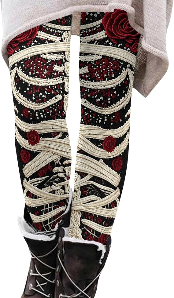 Women's Fall High Waist Stretch Halloween Spider Web Skull Leggings Tights for Holiday Party Cosplay - skull leggings