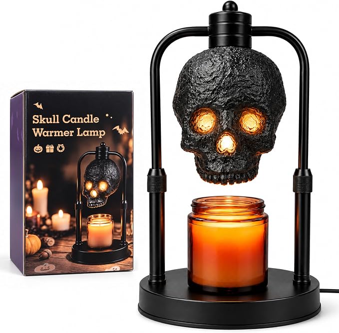 Skull Candle Warmer Lamp with Timer,2-Poles Skeleton Gothic Home Decor - skull lamp