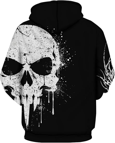 Men's 3D Graphic Pullover Hoodie, Patriotic Novelty Print, Hooded Sweatshirt for Teens - skull sweatshirts