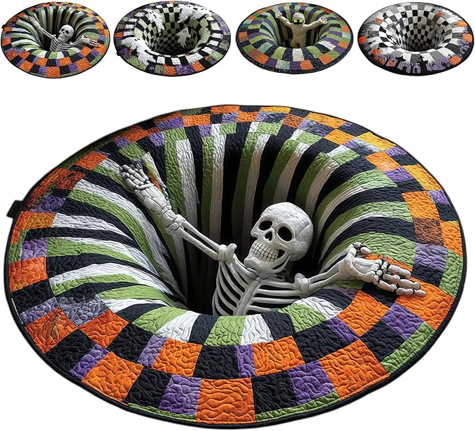 New 24-47in 3D Halloween Rugs, 3D Rugs Optical Illusion Halloween，32*32in A - skull carpet