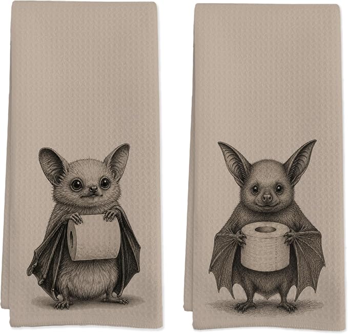 Vintage Halloween Bat Hand Towels for Bathroom Set of 2 - skull toilet paper
