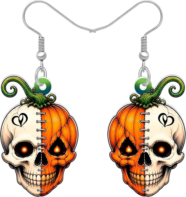 Halloween Pumpkin Skull Earrings Spooky Gifts for Women