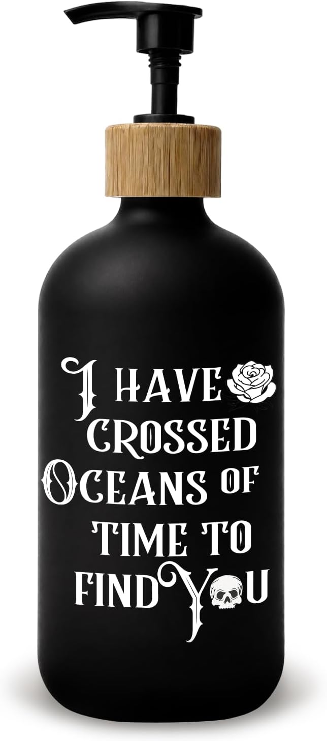 Black Gothic Rose Skull Glass Soap Dispenser with Pump - skull bottle