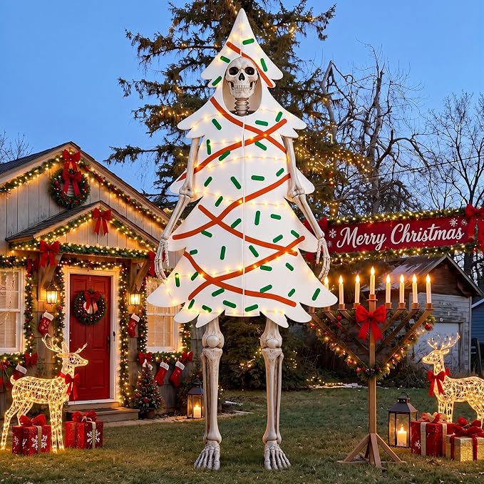 Suhine 2 Pcs 12 ft Skeleton Christmas Clothes Accessories with Lights - skeleton