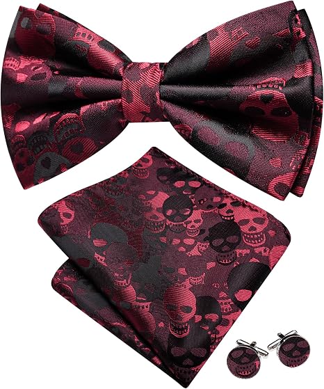 YOHOWA Paisley Striped Men Bow Tie Pre-Tied Silk Bowties Pocket Square Set - skull jacket