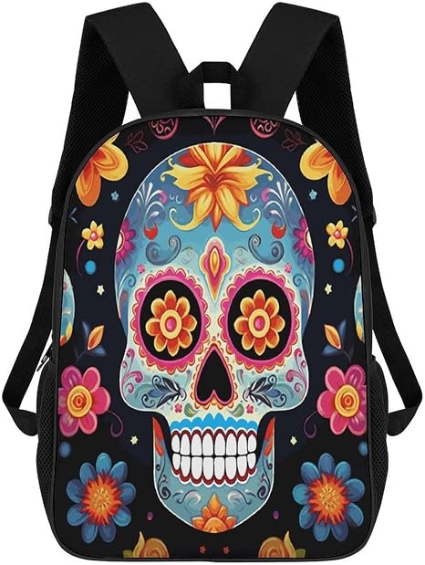 Sugar Skulls Laptop Backpack with Adjustable Strap for Men Women - skull backpack