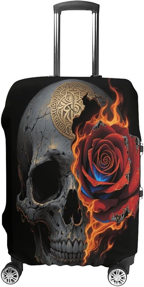 Gothic Skull Black Rose Luggage Suitcase Covers Elastic Washable - skull suitcase