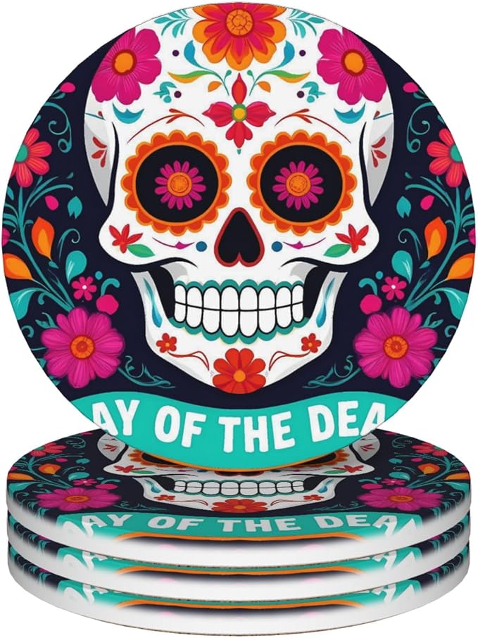 Dead Day Party Pattern Ceramic Coasters - skull coaster
