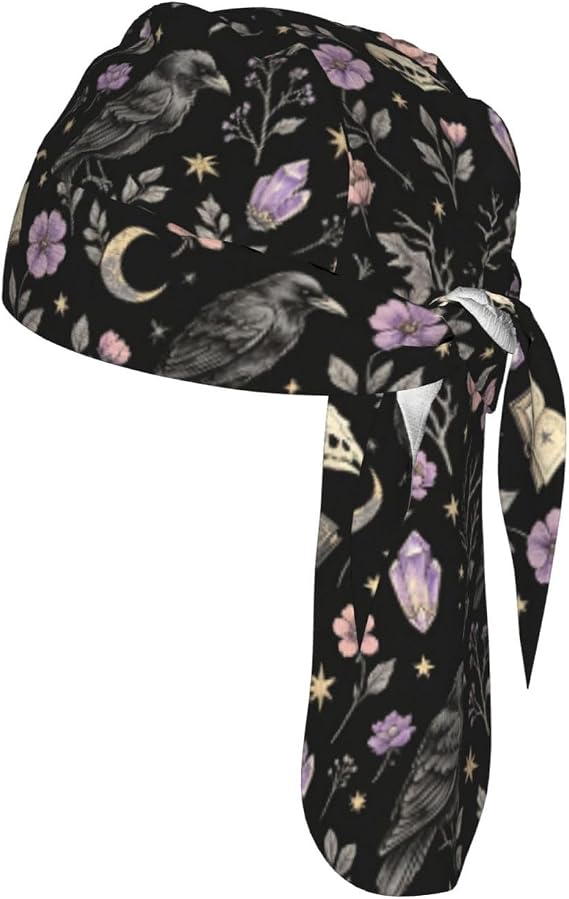 Black Crows in A Witchy Green Forest W Candles Goth Cycling Cap - skull headband