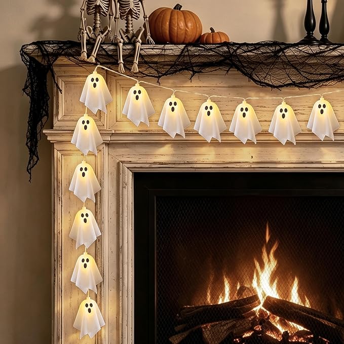 Halloween Decoration - Cute 20Ghost LED Light Up Garland Banner Decor 9.9ft - string light