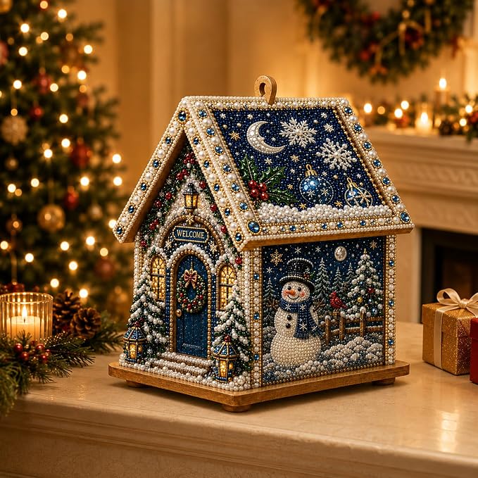 3D Christmas House Diamond Painting Kit for Adults, Wooden Pearl Art Craft - skull painting