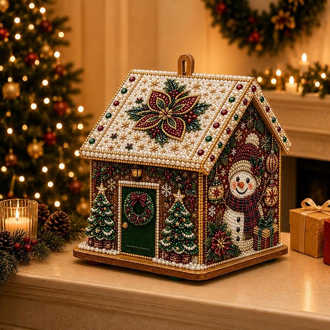3D Christmas House Diamond Painting Kit for Adults, Wooden Pearl Art Craft - skull painting