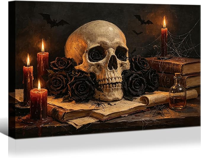 Skudanis Gothic Wall Art Skull & Black Rose Dark Vintage Poster 24″x16″