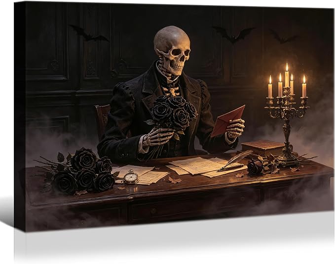 Skudanis Gothic Vintage Wall Art Skeleton Dark Romantic Decor 18"x12" - skull wall art