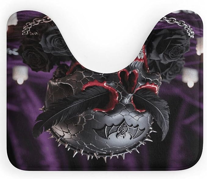 Absorbent Sugar Skulls U-Shaped Bathroom Rug for Toilet Base - skull toilet mat