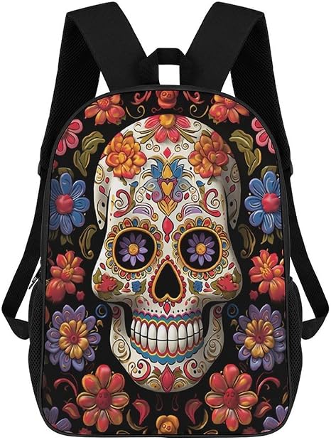 Sugar Skulls Laptop Backpack with Adjustable Strap for Men Women - skull backpack