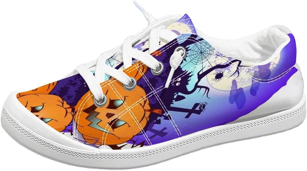 Halloween Pumpkin Skull Print Low Top Canvas Sneakers - sugar skull boots
