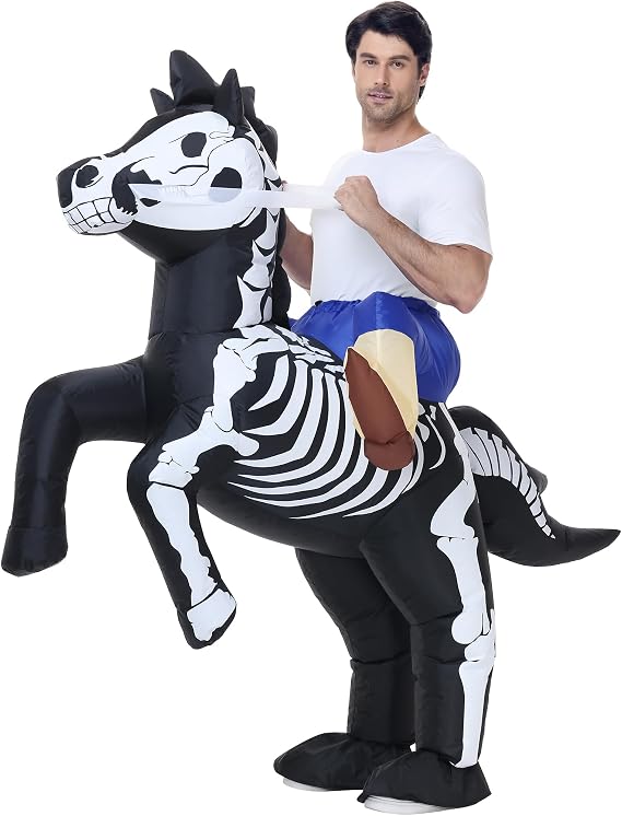 Inflatable Skeleton Horse Costume Adults, Halloween Ride on Blow up Suit - skull inflatable