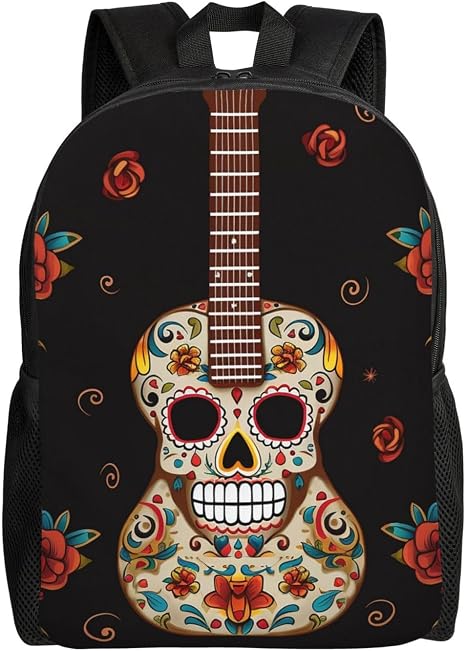 Guitar Pepper Sugar Skull Backpack Lightweight Bookbag 16 Inch - skull backpack