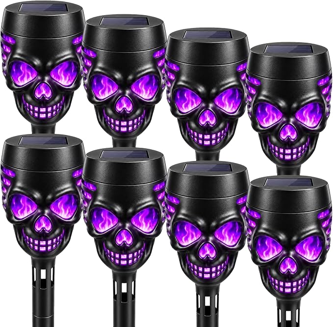 Solar Lights Outdoor, Halloween Purple Solar Torch Lights - skull lamp