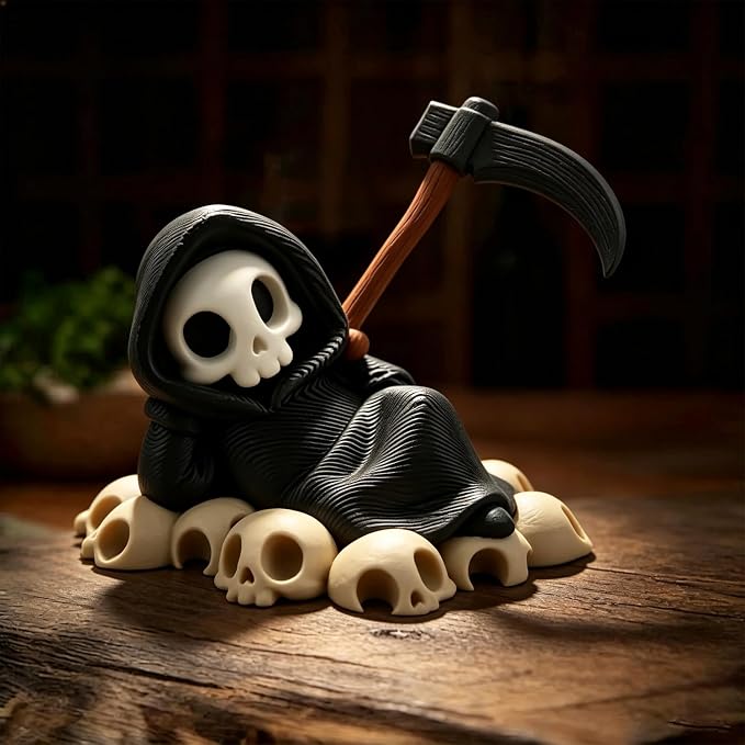 Halloween Grim Reaper Sickle Figurine Mini Skeleton Statue 1Pcs - skull figurine