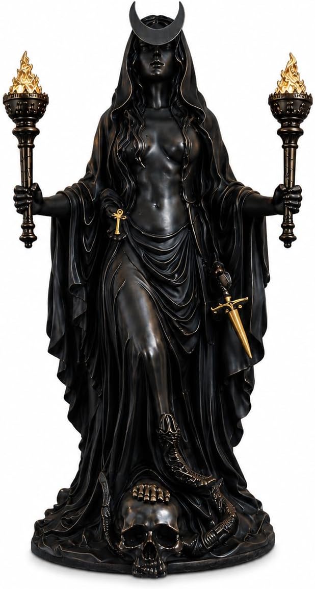 Hecate Goddess Statue, Twin Torches Resin Figurine, 6.7 Inch Decor - skull figurine