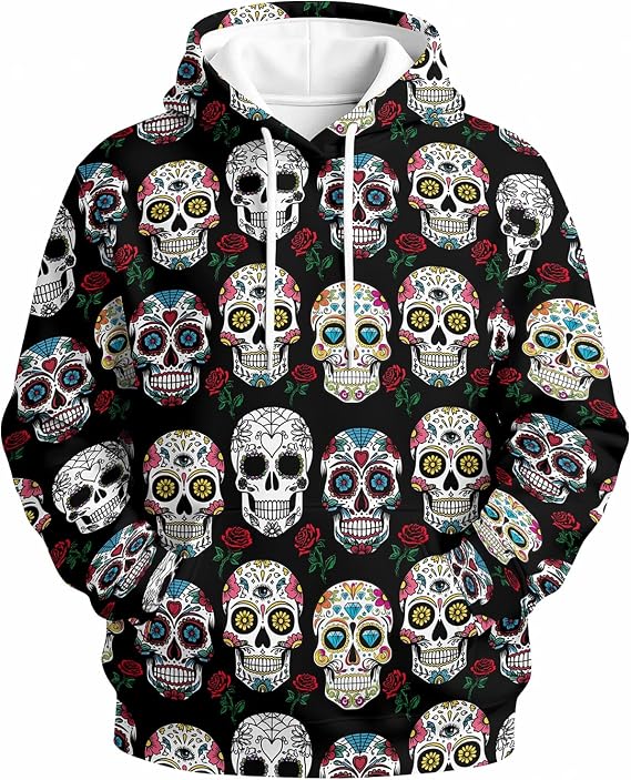 Men's 3D Printed Hoodie Streetwear All Over Print Graphic Sweatshirt - skull hoodie