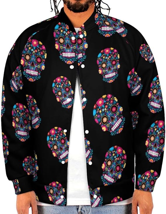 Sugar Skull Men's Baseball Jacket with Pocket 6XL - skull tshirt