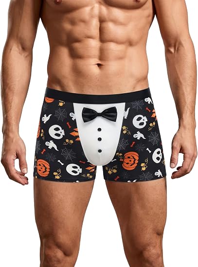 Avidlove Mens Sexy Boxer Briefs Tuxedo Bow Cute Underwear Cosplay Panties - skull swimsuit