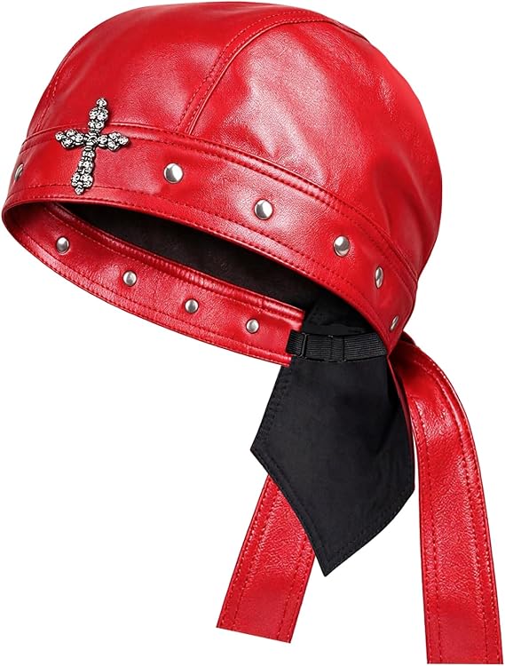 NEWITIN Biker Cap for Women Leather Headwrap for Riding&Outdoor Activities - skull hat