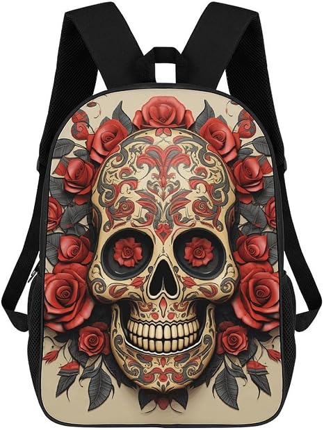 17 Inch Large Laptop Backpack Waterproof Durable Gym Bag Men Women - skull backpack