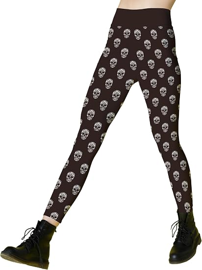 Halloween Leggings,Christmas Leggings for Women,Soft Brushed Stretch - sugar skull boots