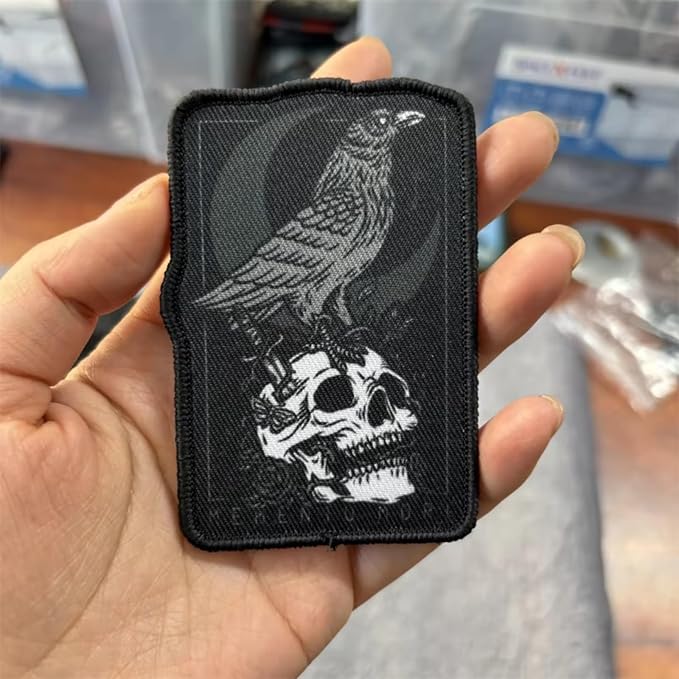 Raven Skull Tactical Patches for Backpacks Hook and Loop Badges - skull jacket