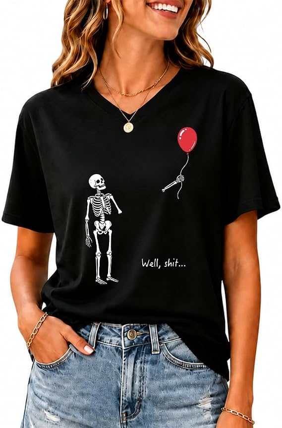Well Sht Sarcastic Skeleton Halloween Shirt Funny Skeleton Lost Balloon Tee - skull tshirt